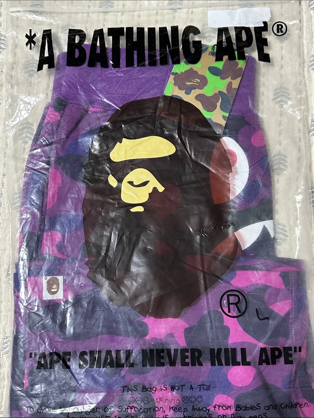 BAPE Color Camo Shark Sweat Shorts Purple Size Large NWT